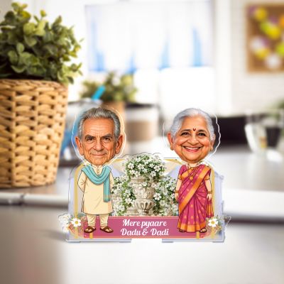 Personalized Mere Pyaare Dadu & Dadi Funny Bobblehead Caricature Battery Powered Shaking Head Gift for Grandparents Home Decor Tabletop Desk Decoration